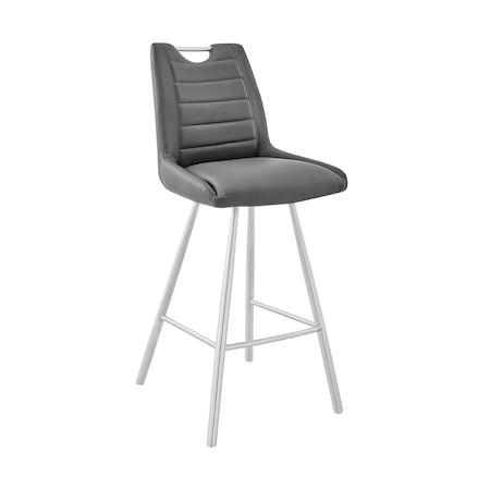 Armen Living Arizona 30" Bar Height Bar Stool in Charcoal Faux Leather and Brushed Stainless Steel Finish LCAZBAGR30